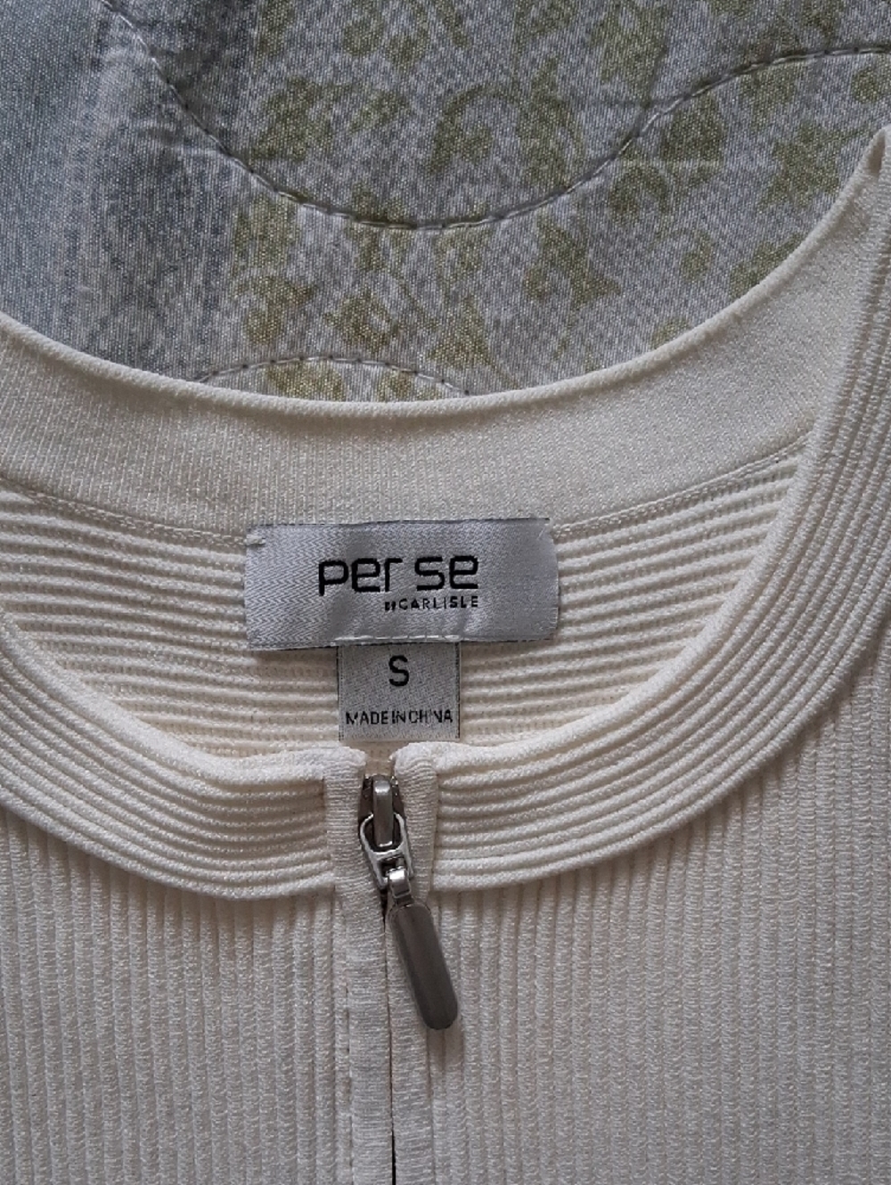 Per Se Cream Ribbed Zip-Front Tank - Picture 2 of 2